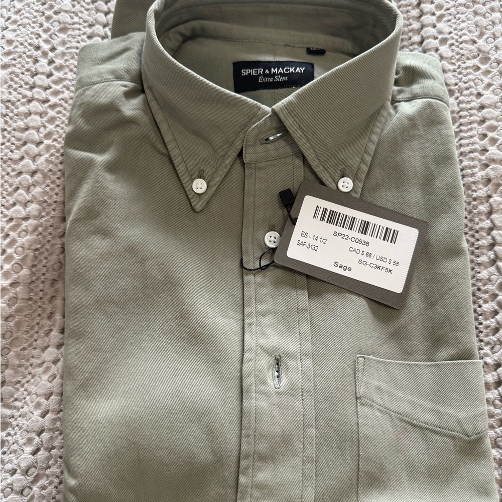 NWT Spier & Mackay Extra Slim Fit Sage Dress Shirt